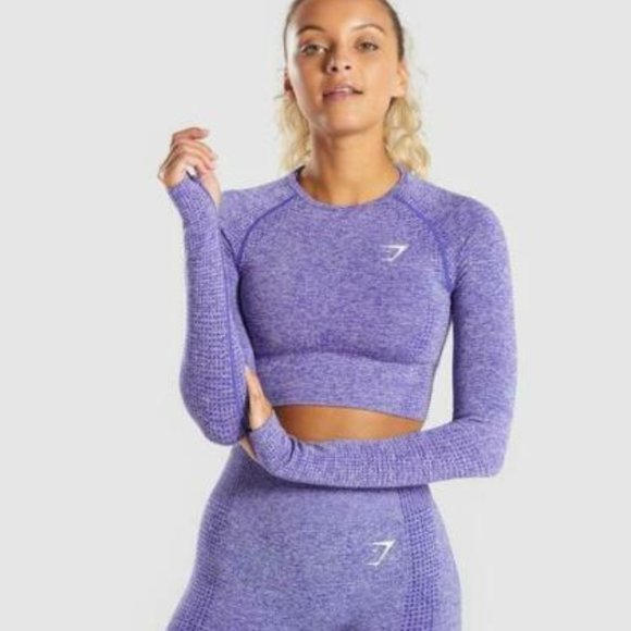 Gymshark Tops - Gymshark Vital Long Sleeve Crop Top Marled Purple Women's Size XS S H11830